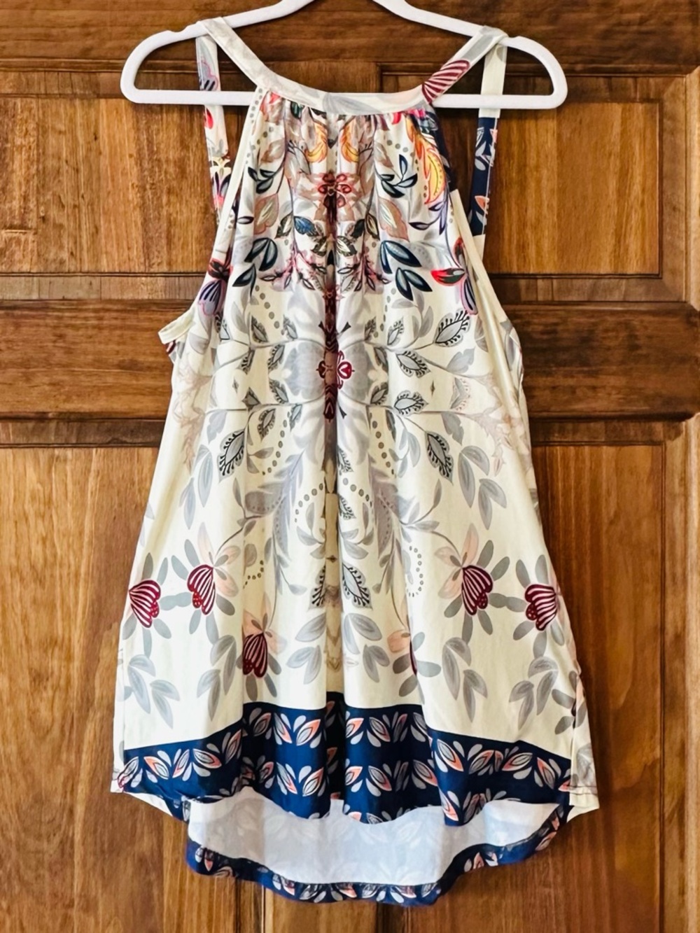 Love U Dear Floral  Blouse Cream Boho Flowy Tank Top Size L